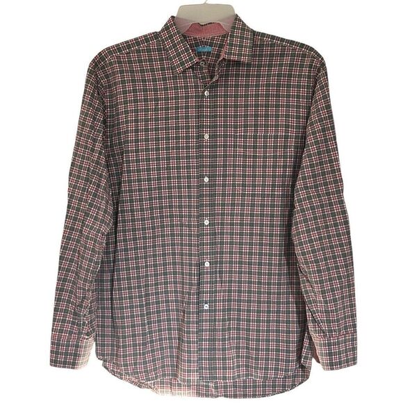 J McLaughlin Shirt Mens L Red Gray Plaid  Button Up Long Sleeve - Picture 1 of 6